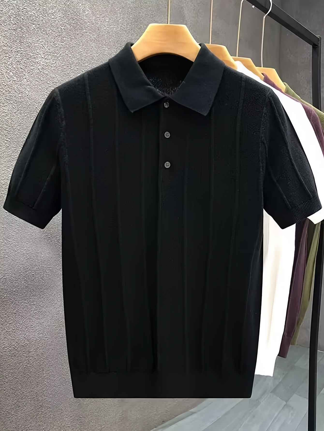 Polo Shirt Pique - High-end luxury vertical stripe texture short-sleeved