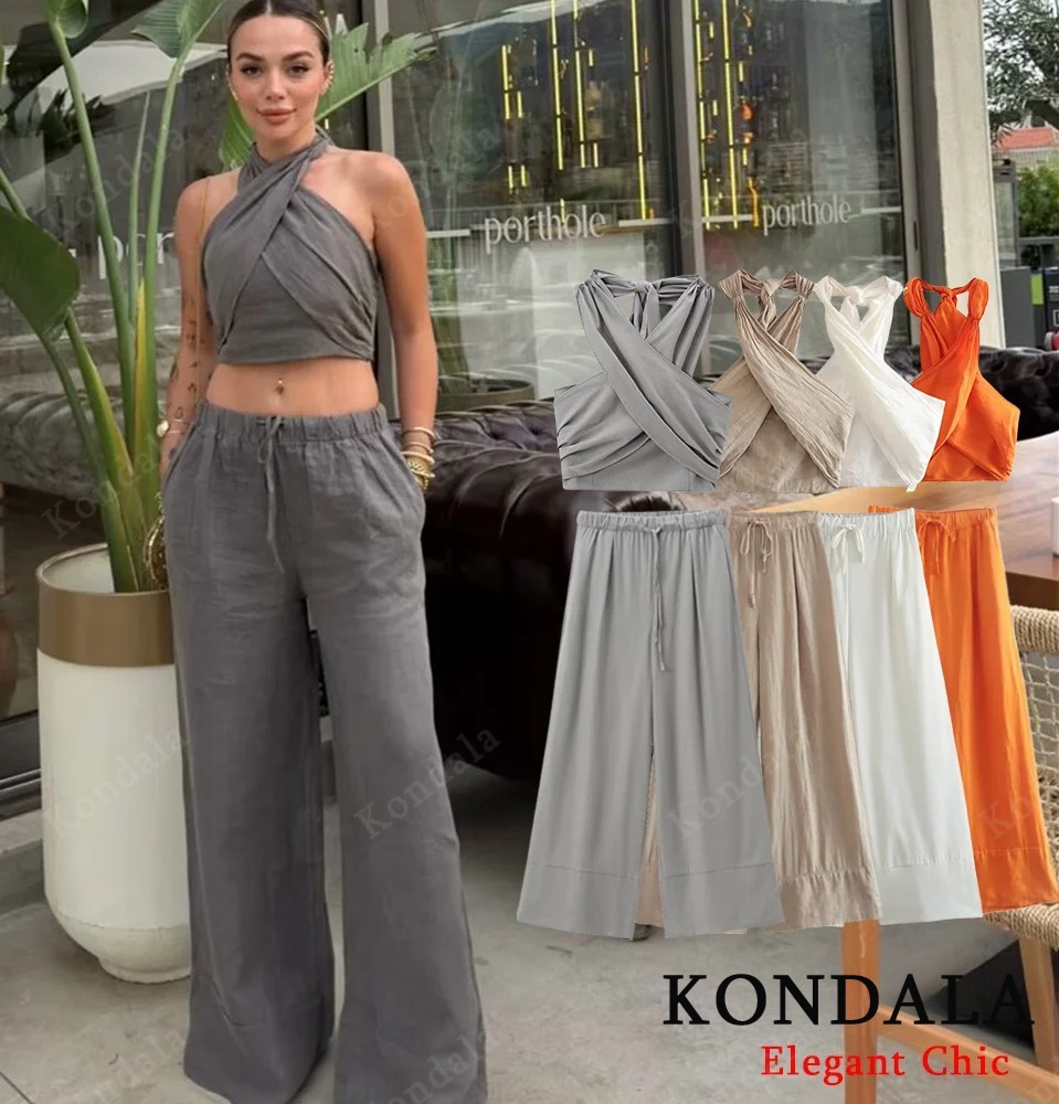 Short Linen Drawstring - KONDALA Sexy Casual Crossover Camisole Top
