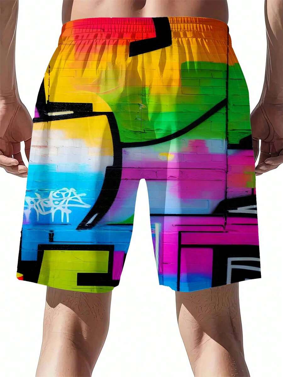 Mens Rainbow Graffiti Print Sw - Swim Trunk Quick Dry incelemesi ve fiyatı