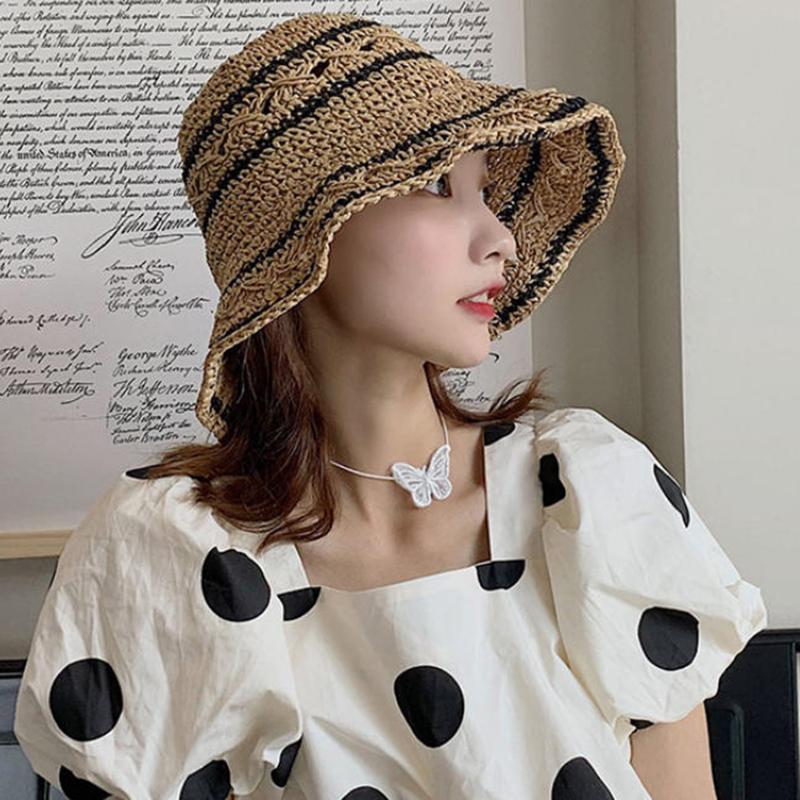 Women’s Foldable Striped Geome - Bucket Hat Straw incelemesi ve fiyatı
