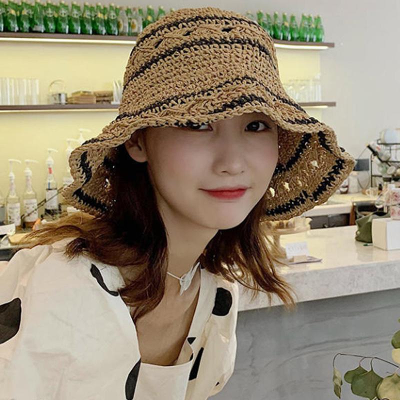 Women’s Foldable Striped Geome - Bucket Hat Straw incelemesi ve fiyatı