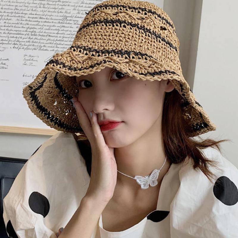 Women’s Foldable Striped Geome - Bucket Hat Straw incelemesi ve fiyatı