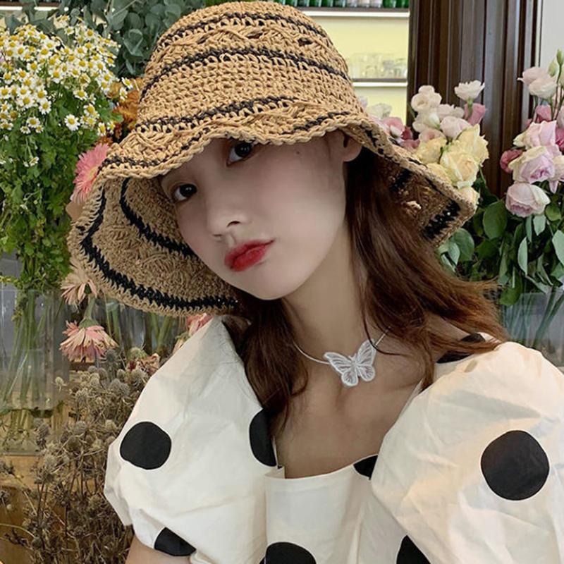 Women’s Foldable Striped Geome - Bucket Hat Straw incelemesi ve fiyatı
