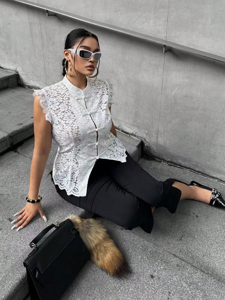 Plus Size Elegant Lace Blouse, - Shirt Camp Collar incelemesi ve fiyatı