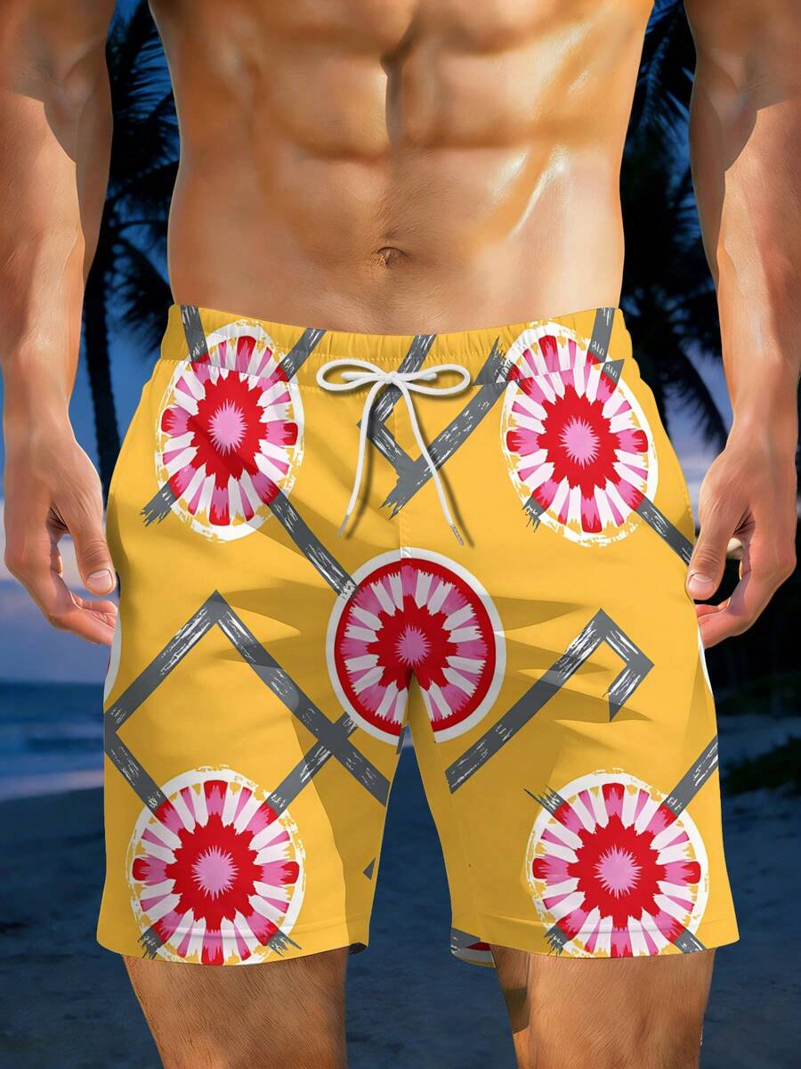 Mens Geometric Floral Print Be - Swim Trunk Quick Dry incelemesi ve fiyatı