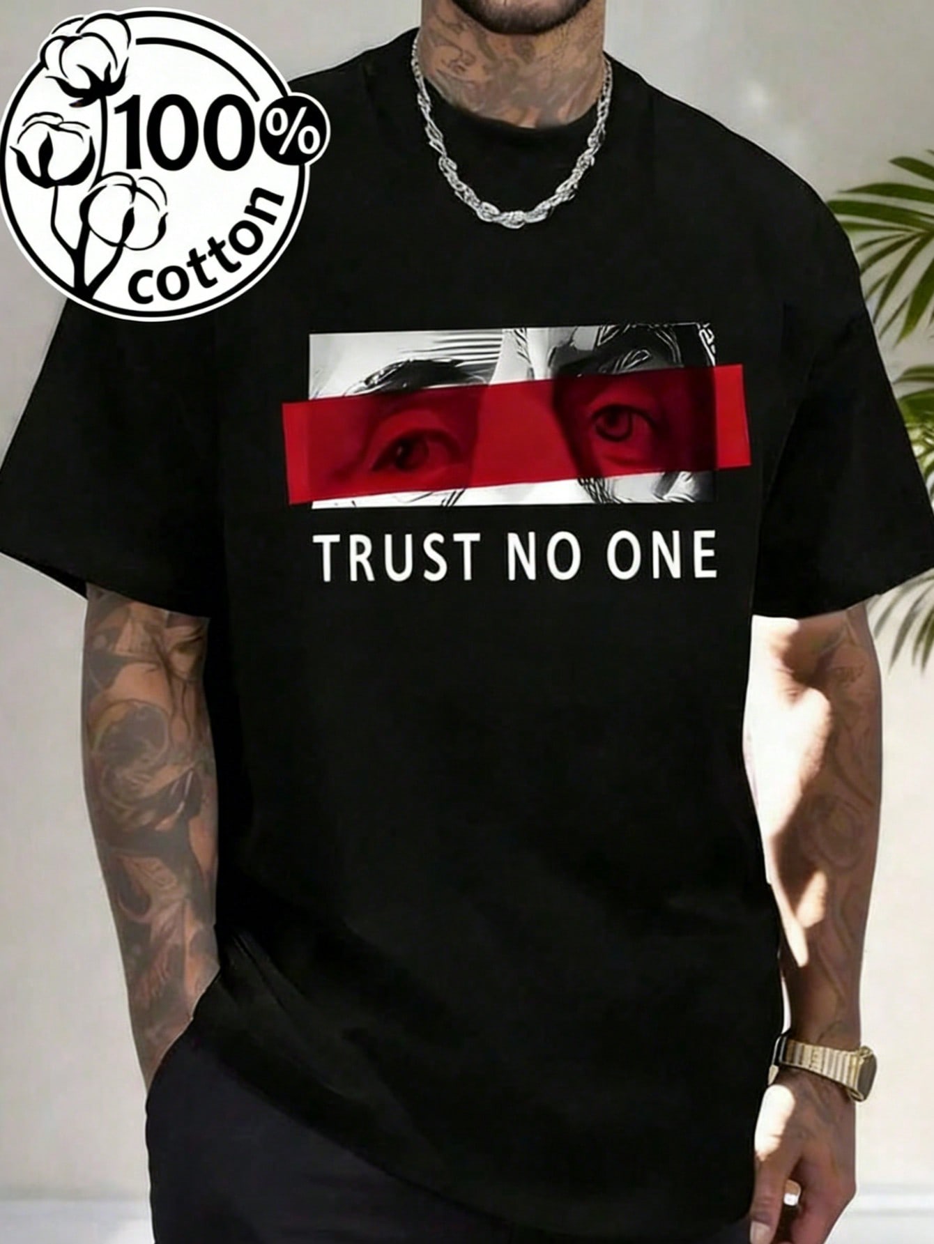 Black Cotton Graphic Tee with  - Tee Graphic Print incelemesi ve fiyatı