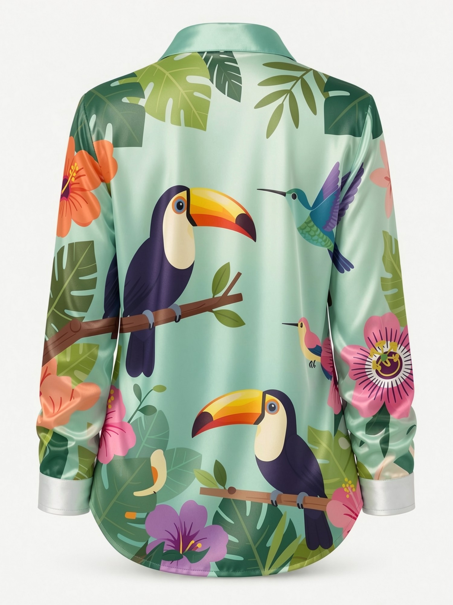 Mint Toucan Satin Button Shirt - Resort Shirt Floral incelemesi ve fiyatı
