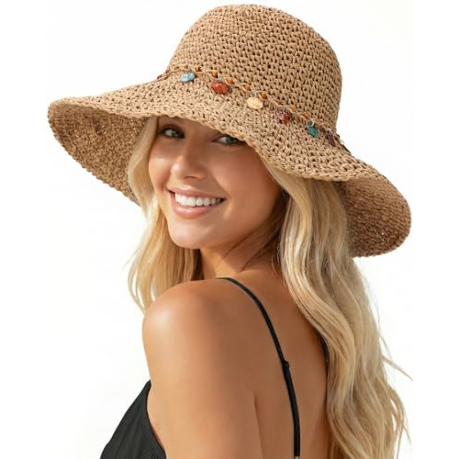 Beach Sun Hats for Women, Stra - Packable Hat Nylon incelemesi ve fiyatı
