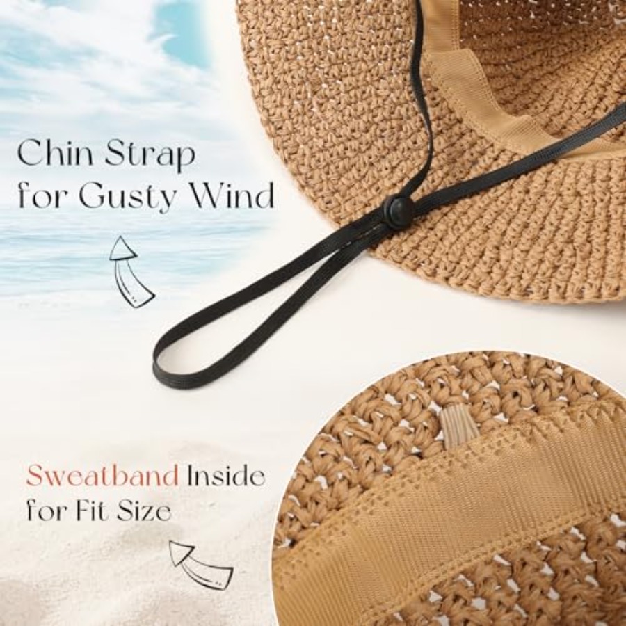 Beach Sun Hats for Women, Stra - Packable Hat Nylon incelemesi ve fiyatı