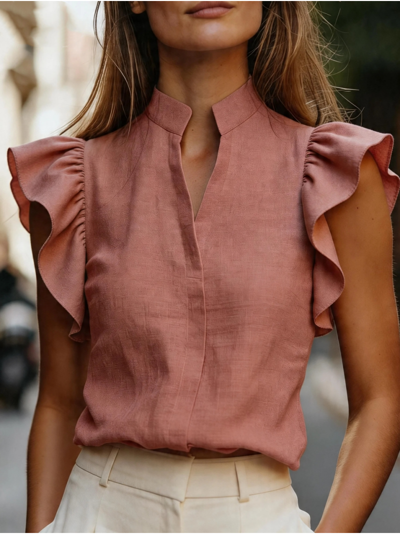 Sleeveless Ruffle Sleeve Top S - Shirt Camp Collar incelemesi ve fiyatı