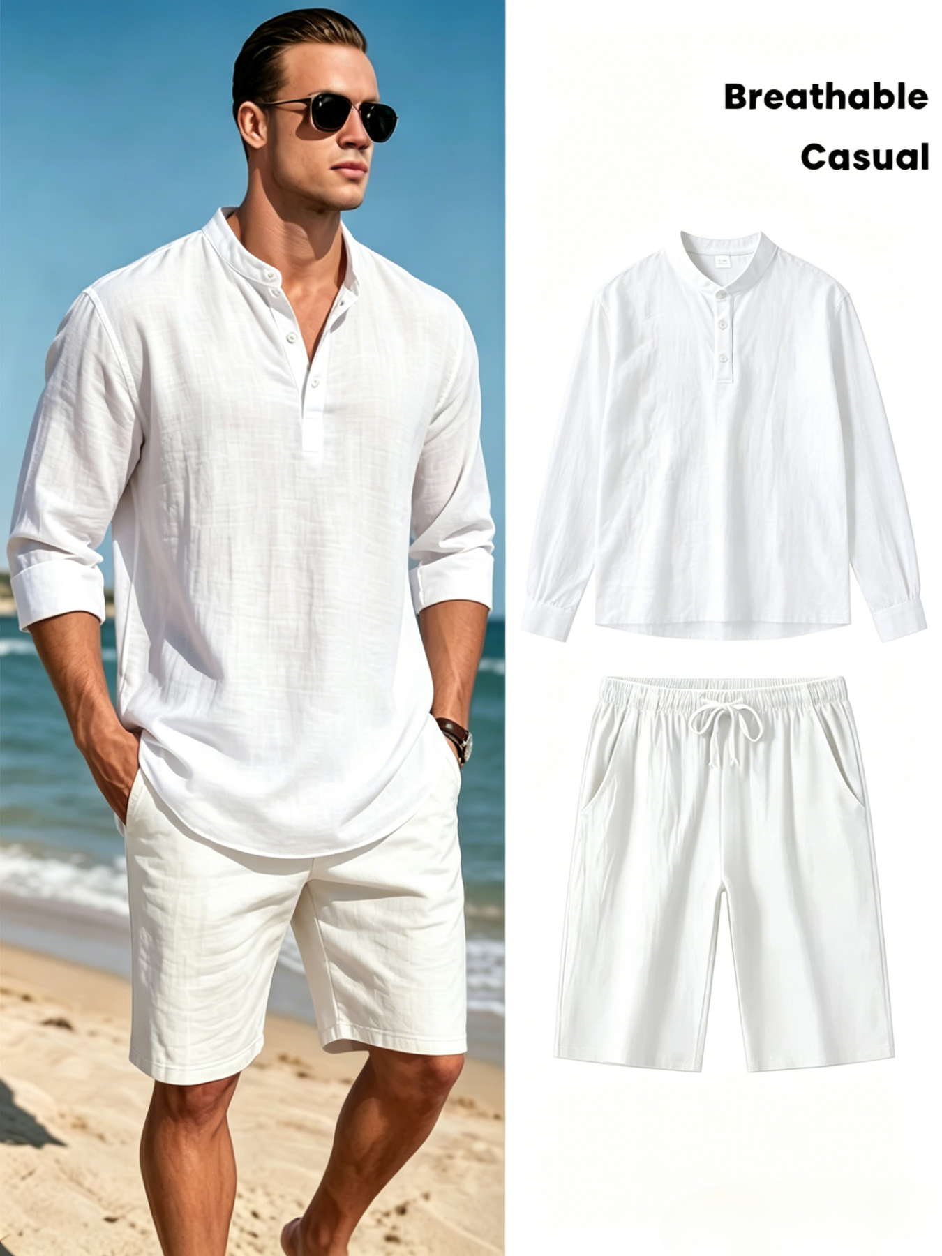 mens cotton linen henley shirt - Short Linen Drawstring incelemesi ve fiyatı
