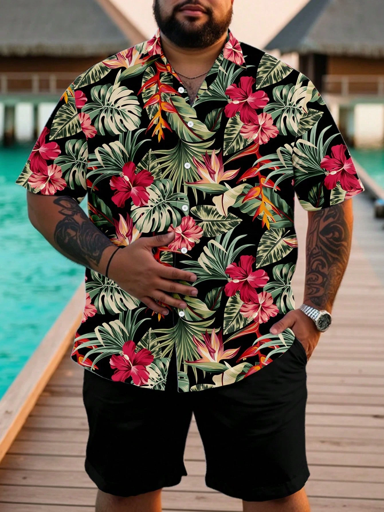 Casual Hawaiian Shirt Men Trop - Resort Shirt Floral incelemesi ve fiyatı