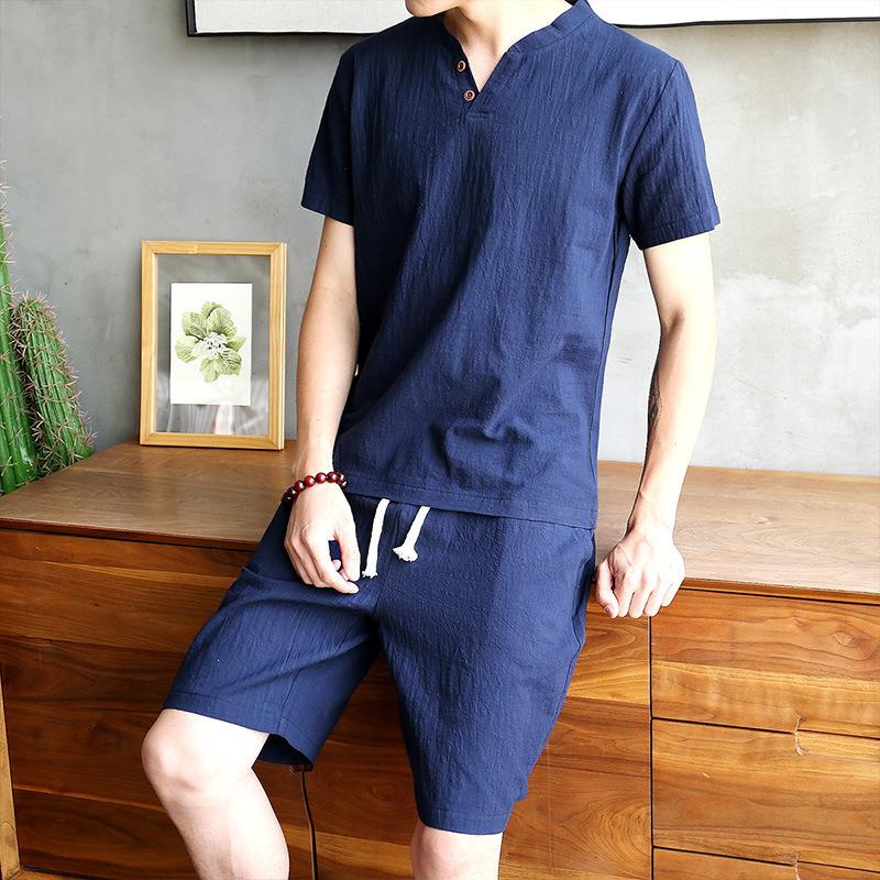 Men's Cotton Linen Set T-shirt - Linen Shirt Breathable incelemesi ve fiyatı