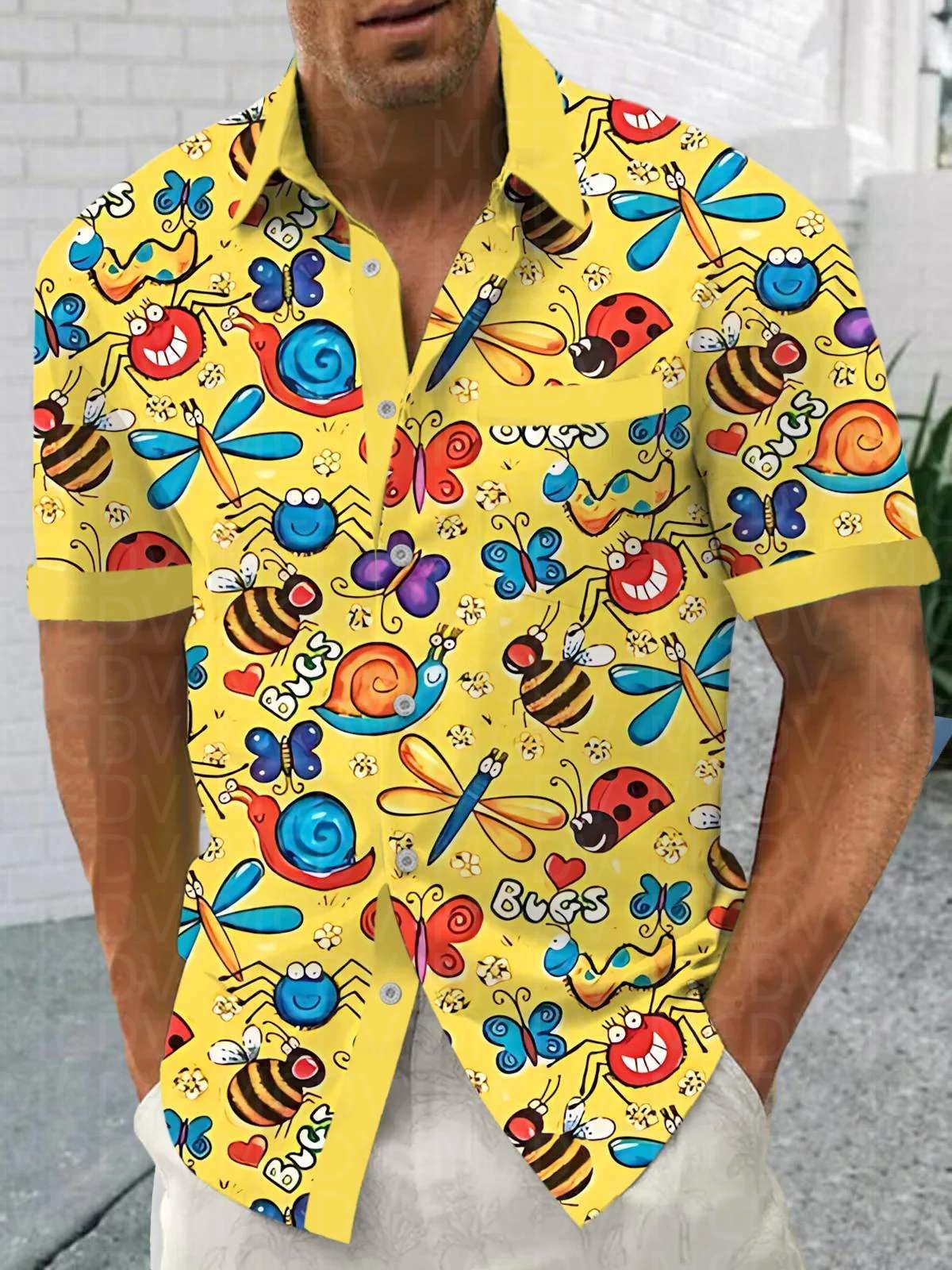 Insects Pattern Men's Hawaiian - Shirt Camp Collar incelemesi ve fiyatı