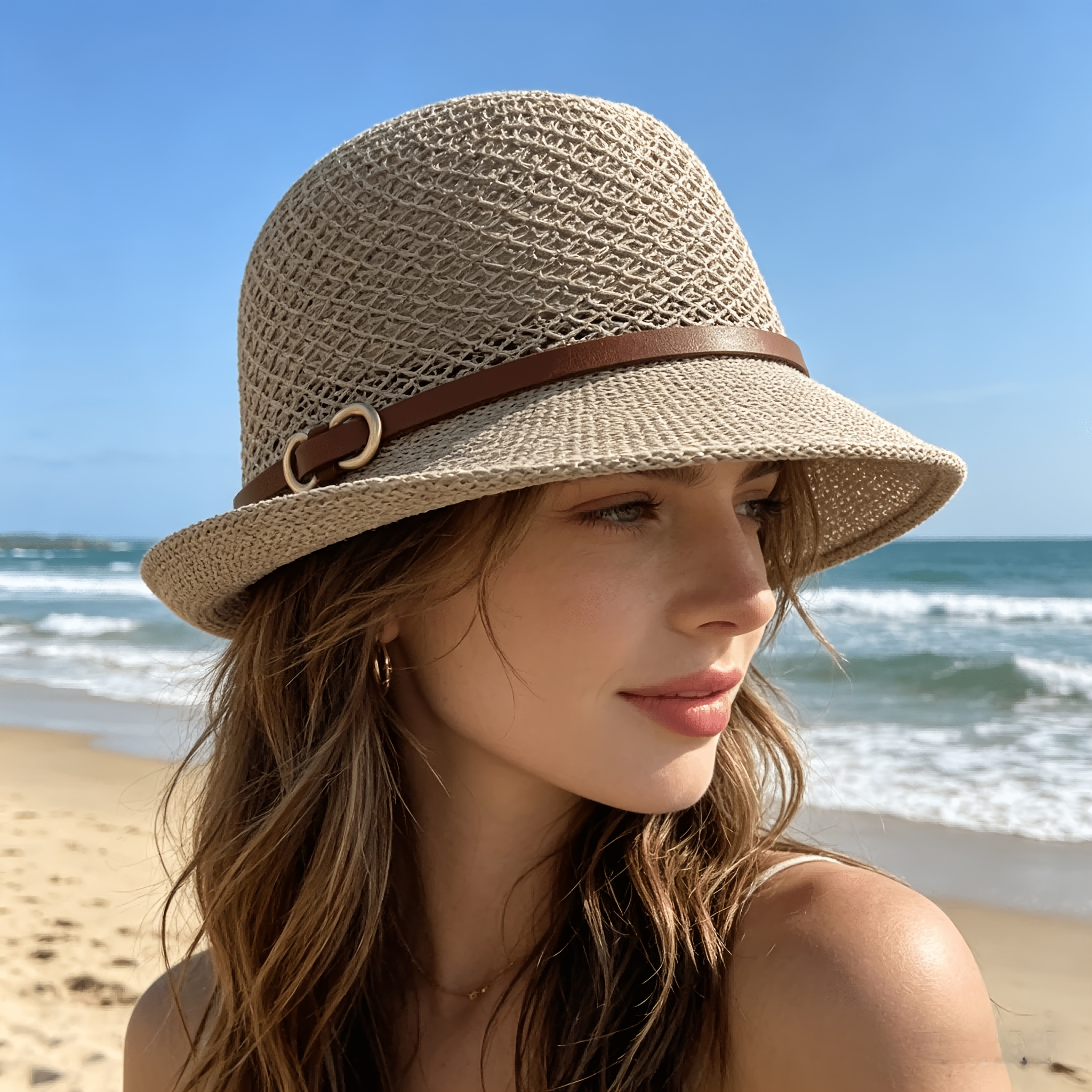 Elegant women's beach straw ha - Bucket Hat Straw incelemesi ve fiyatı