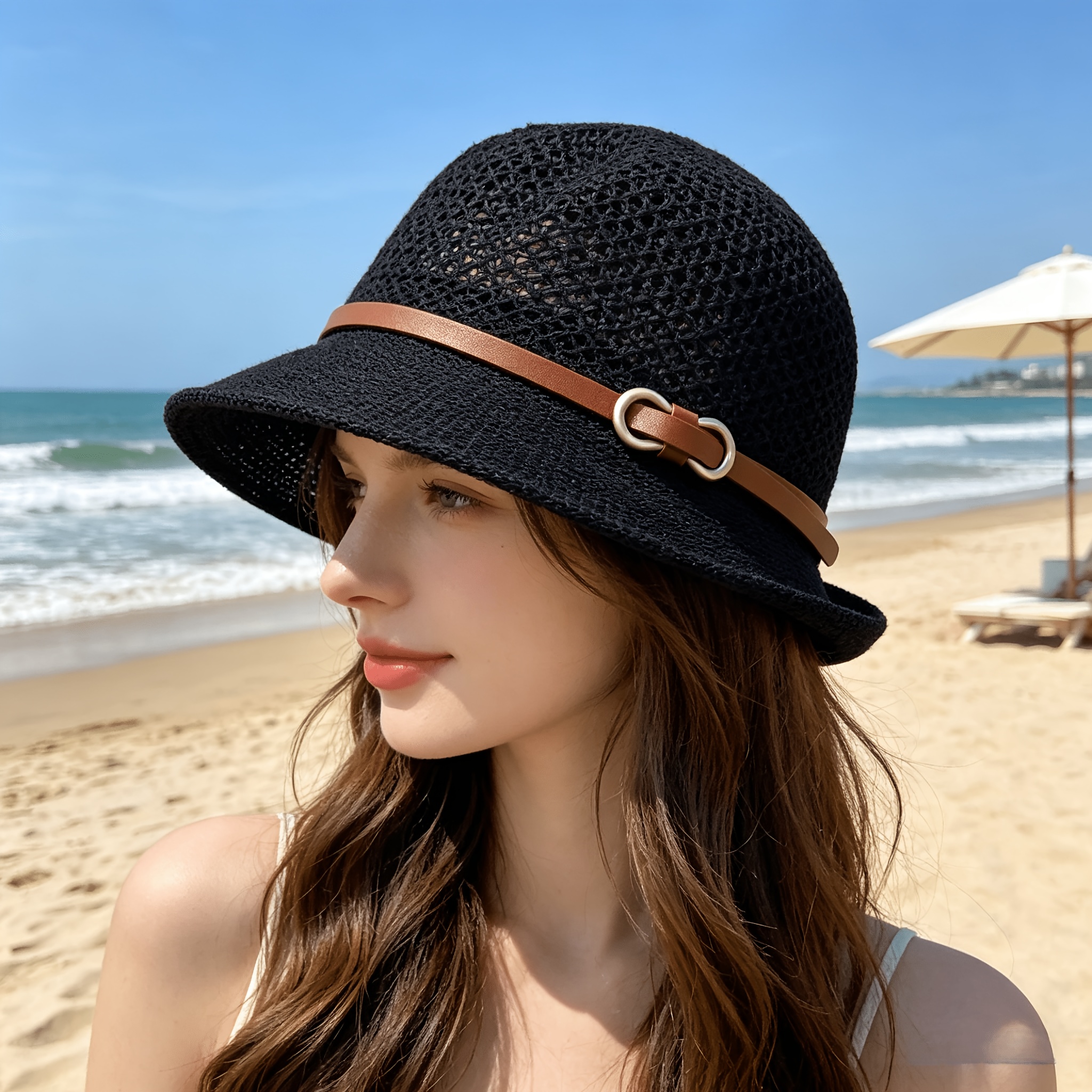Elegant women's beach straw ha - Bucket Hat Straw incelemesi ve fiyatı