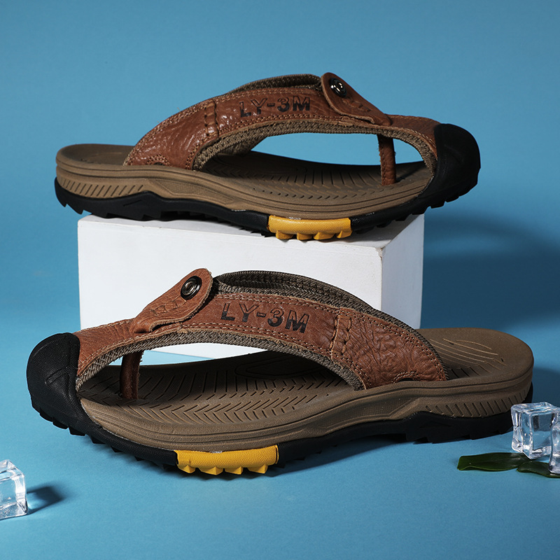 New Men's Genuine Leather Flip - Flip Flop Leather Men incelemesi ve fiyatı