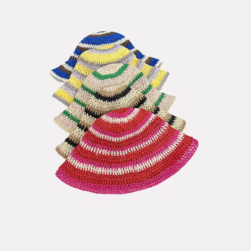 New Striped Knitted Straw Croc - Bucket Hat Straw incelemesi ve fiyatı