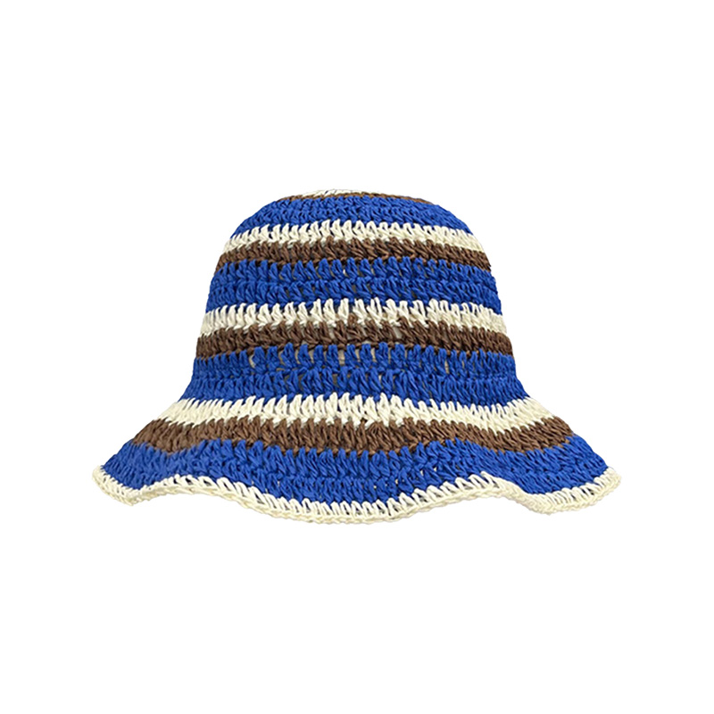 New Striped Knitted Straw Croc - Bucket Hat Straw incelemesi ve fiyatı