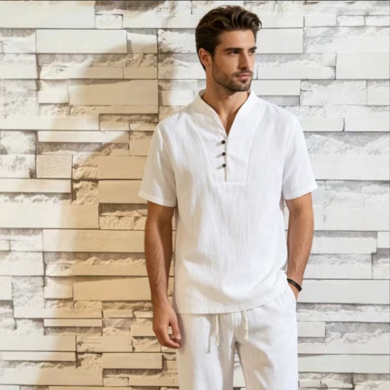 Men's Linen Cotton 2-Piece Set - Short Linen Drawstring incelemesi ve fiyatı