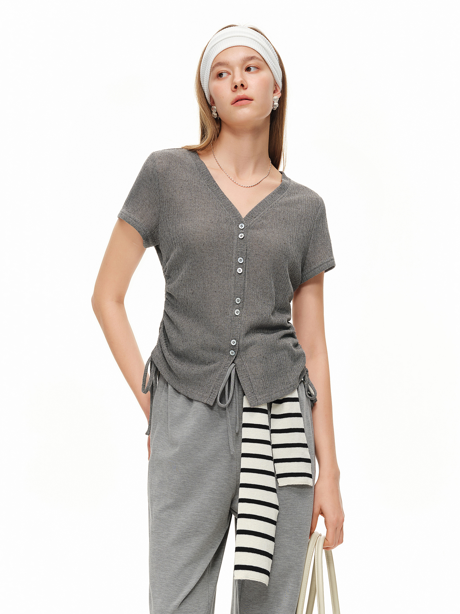 DUSHU Lightweight V-neck Linen - Short Linen Drawstring incelemesi ve fiyatı