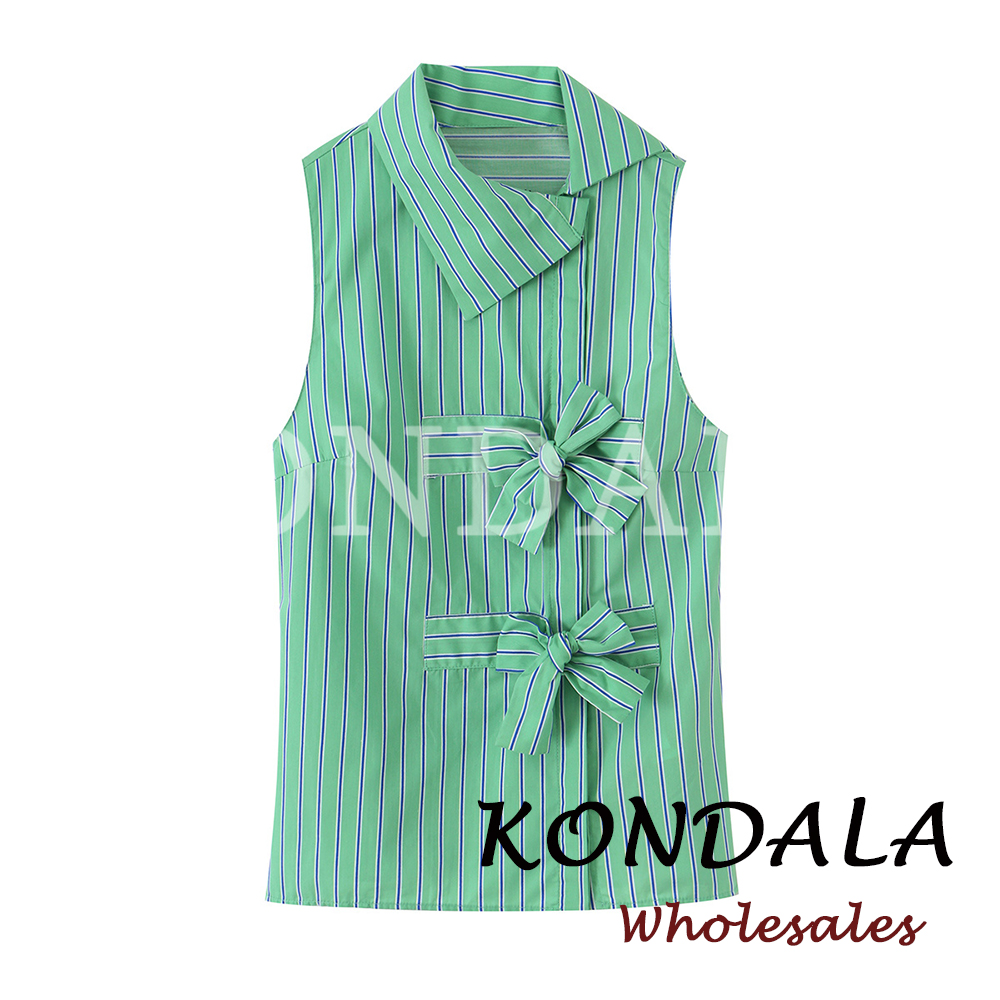 KONDALA Chic Striped Green Y2K - Shirt Camp Collar incelemesi ve fiyatı