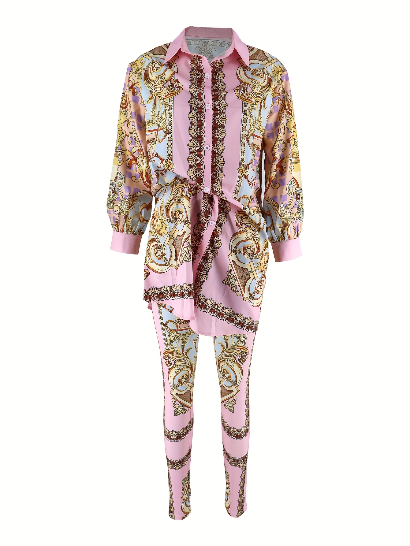 Women 2 Piece Set Ornate Print - Shirt Camp Collar incelemesi ve fiyatı