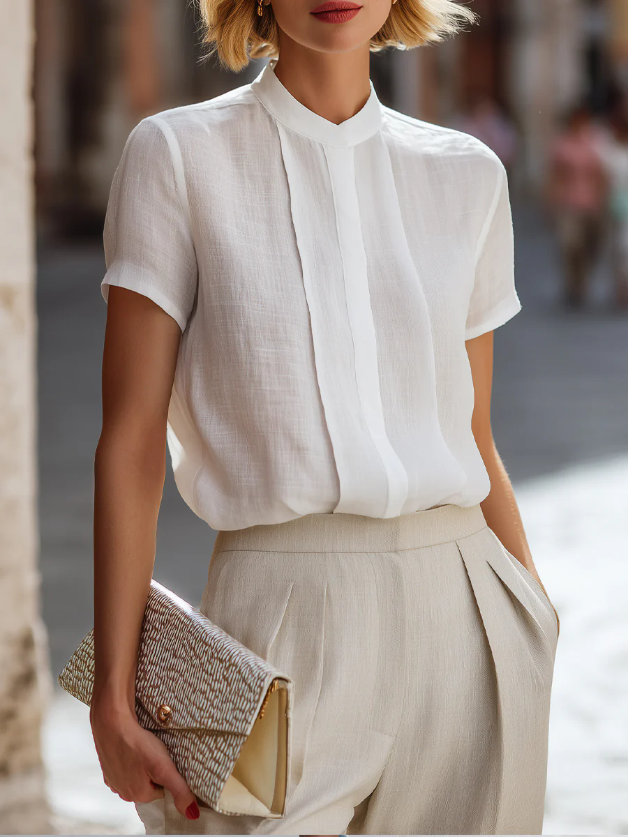 Women's Short Sleeve Pleated F - Shirt Camp Collar incelemesi ve fiyatı
