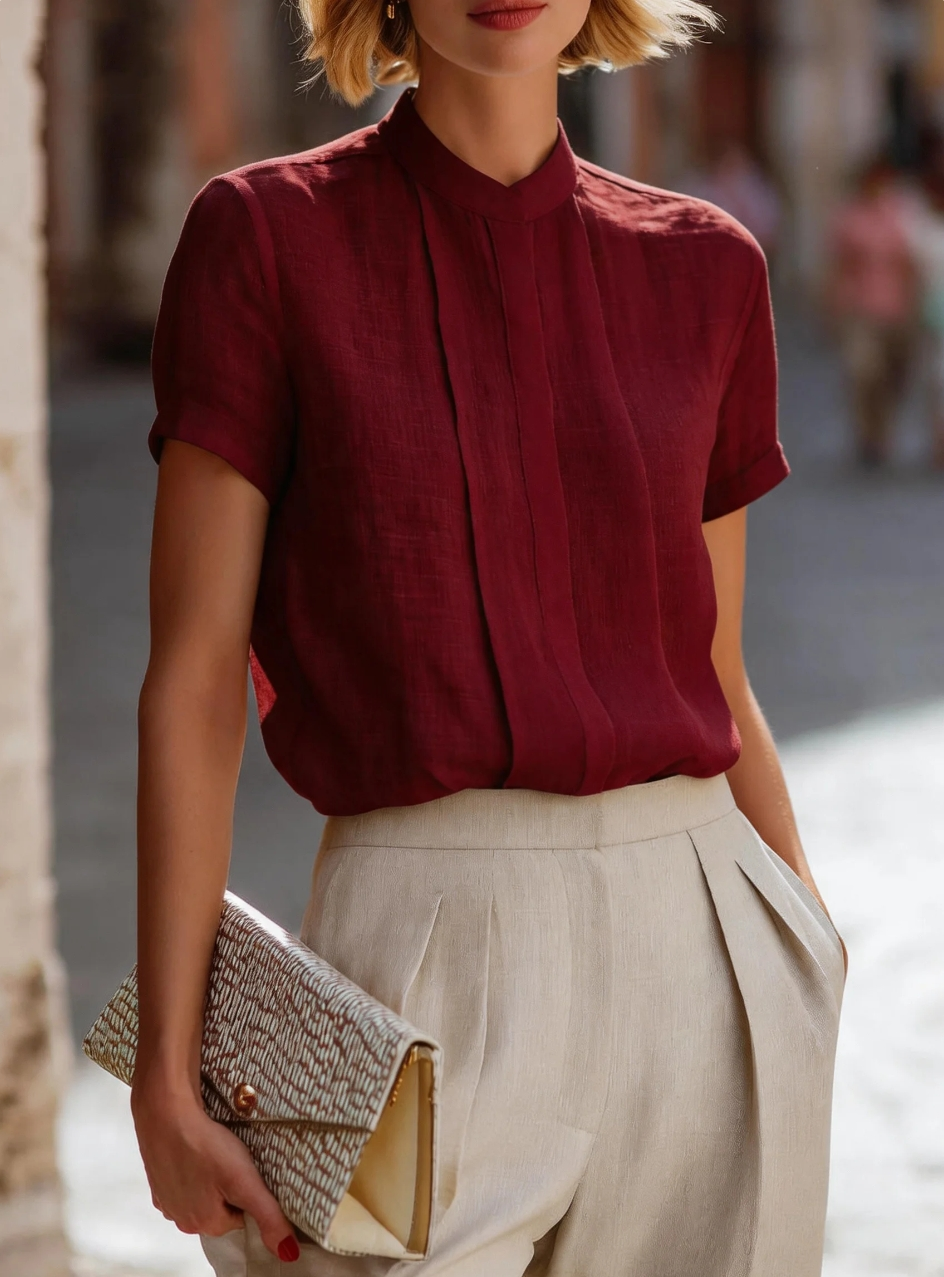 Women's Short Sleeve Pleated F - Shirt Camp Collar incelemesi ve fiyatı