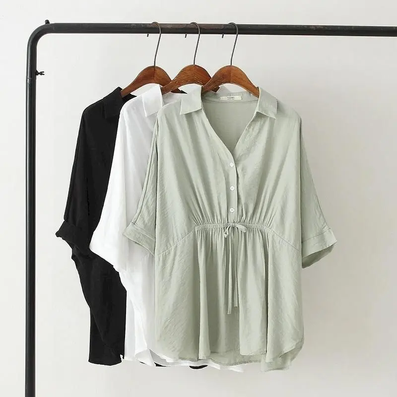 Korean Loose Blouses Women Fas - Short Linen Drawstring incelemesi ve fiyatı