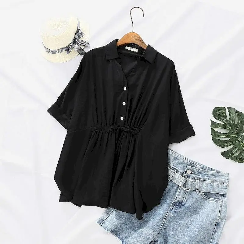 Korean Loose Blouses Women Fas - Short Linen Drawstring incelemesi ve fiyatı