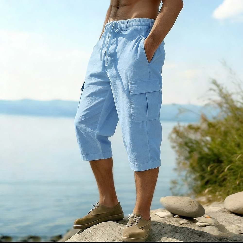 Men Summer Cotton Linen Shorts - Short Linen Drawstring incelemesi ve fiyatı
