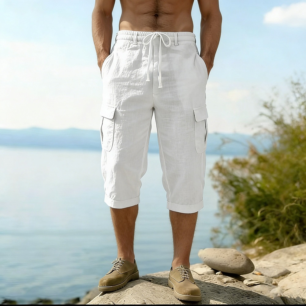 Men Summer Cotton Linen Shorts - Short Linen Drawstring incelemesi ve fiyatı